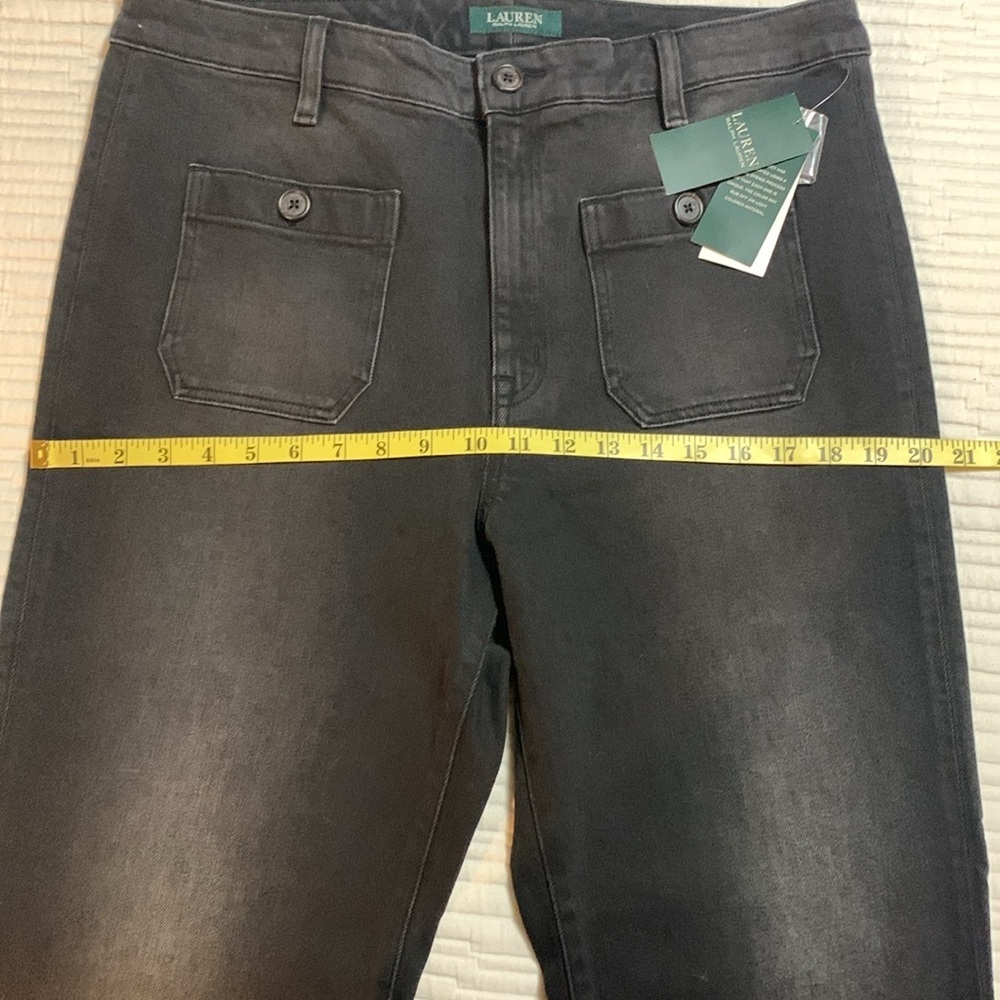 Lauren Ralph Lauren Women Cropped Straight Wide Leg Stretch Jeans 16 Black - Picture 13 of 14
